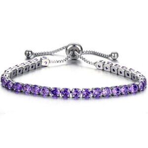 Purple Round Stone Silver Tennis Bracelet